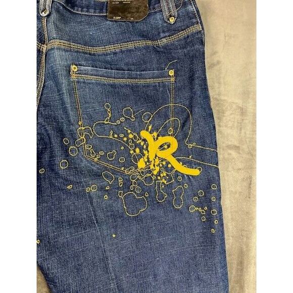 ROCAWEAR JEANS SIZE 42 W. Dark Blue Denim Regular Fit Zip Fly Roca Wear logo - Picture 9 of 10